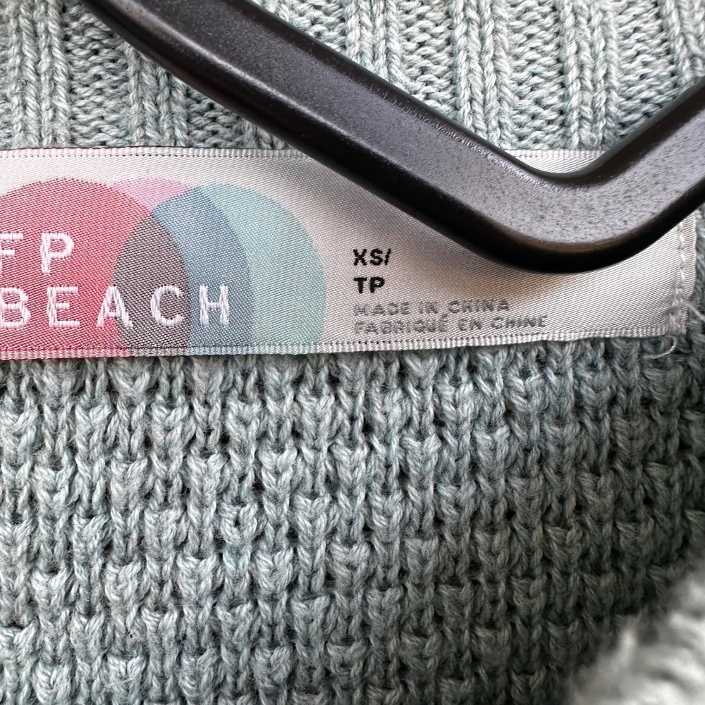 Free People FP Beach Blue Waffle Knit Sweater XS Oversized Tie Waist‎ Cozy - Picture 5 of 8